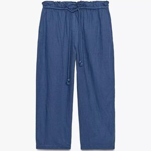 Zara Navy Linen Blend Drawstring Trousers